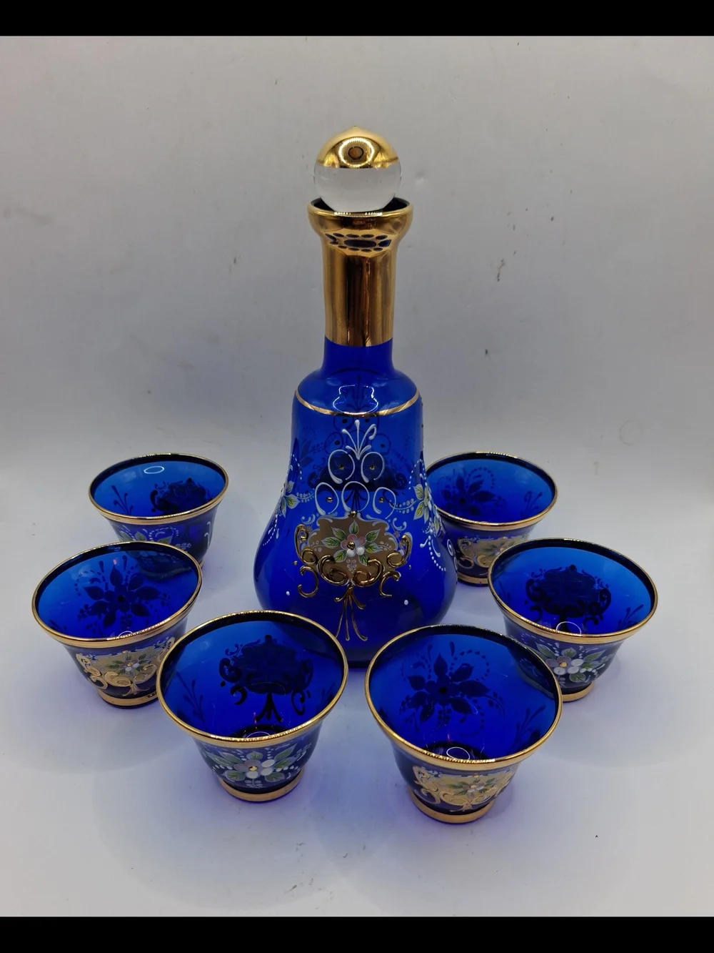 Cobalt Blue Gold-Trim Glass Decanter Set